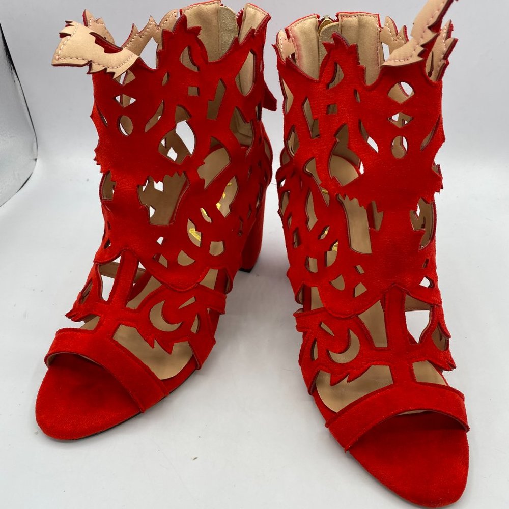 A YDN Red Block Heel Gladiators Strappy Sandal